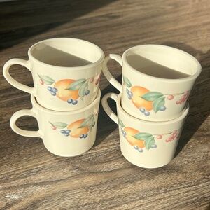 Corelle Corning Ware 90’s Abundance Fruit Pattern Set of 4 Vintage Coffee Cups